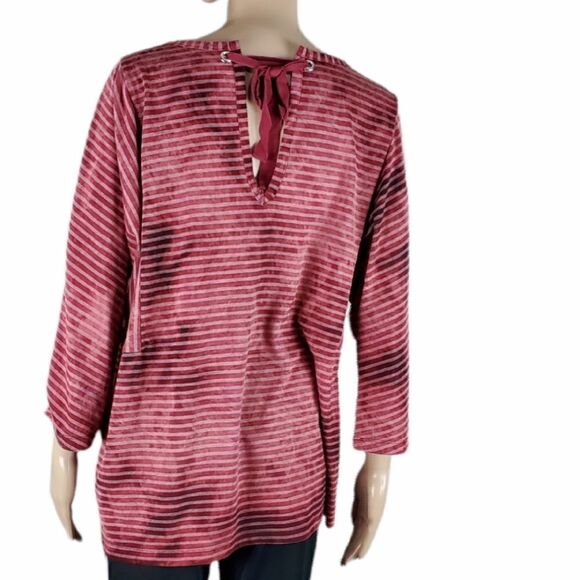 Lane Bryant Brick Red Striped 3/4 Sleeve T-Shirt - Picture 3 of 4